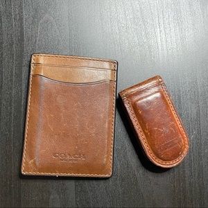 Mens Coach brown cardholder and moneyclip